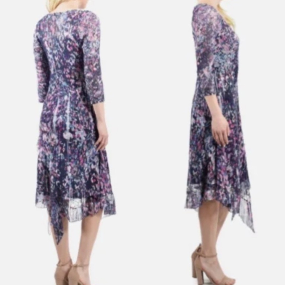 Komarov Purple Crinkled Dress Medium Asymmetrical Handkerchief Hem Art To Wear - Picture 15 of 16